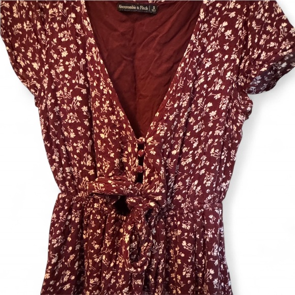 Abercrombie & Fitch burgandy Floral high low Dress size small - Picture 3 of 6